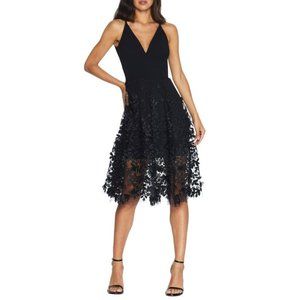 SALE! Dress the Population Darleen V-Neck Embroidered Mesh Cocktail Dress Black